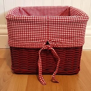 Pottery Barn Kids Red Wicker Sabrina Storage Basket w/Red & White Gingham Liner